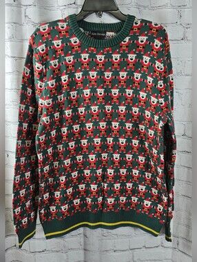 Alex Stevens Men’s Green Red Christmas Santa Crewneck‎ Sweater Size Large